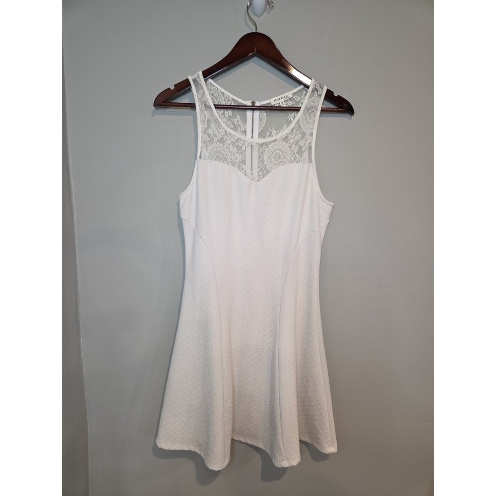 Monteau White Lace Fit Flare Dress XL Textured Sleeveless Graduation Wedding
